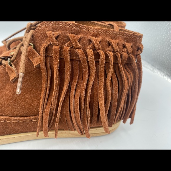 Zodiac Vera Leather Saddle Brown Fringe Boho Suede Moccasin Boots NWOT Size 8.5 - Picture 10 of 16